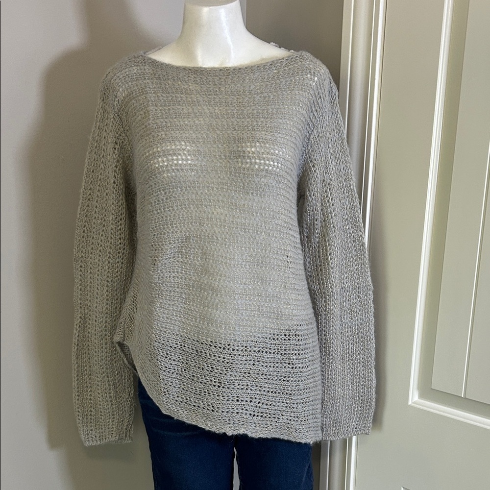 Wooden Ships Asymmetrical Sweater Lace Pullover Dawn Gold Sz M/L NEW